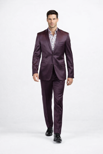 Men's Three Piece Shiny Burgundy ~ Maroon Suit Slim Fit Suit Men's Sharkskin Suit - Image 3