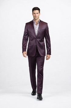 Men's Three Piece Shiny Burgundy ~ Maroon Suit Slim Fit Suit Men's Sharkskin Suit - Image 3