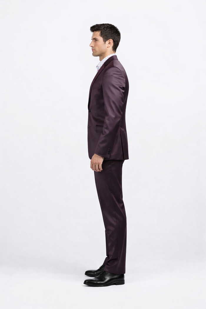 Men's Three Piece Shiny Burgundy ~ Maroon Suit Slim Fit Suit Men's Sharkskin Suit - Image 4