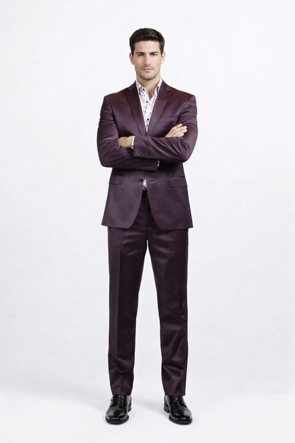 Men's Three Piece Shiny Burgundy ~ Maroon Suit Slim Fit Suit Men's Sharkskin Suit - Image 5