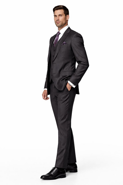 Mens Three Piece Suit - Vested Suit 2 Button Solid Color Heather Charcoal Men'S Suit