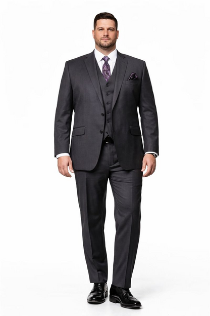Mens Three Piece Suit - Vested Suit 2 Button Solid Color Heather Charcoal Men'S Suit
