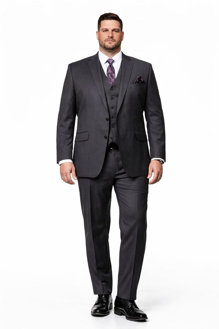 Mens Three Piece Suit - Vested Suit 2 Button Solid Color Heather Charcoal Men'S Suit