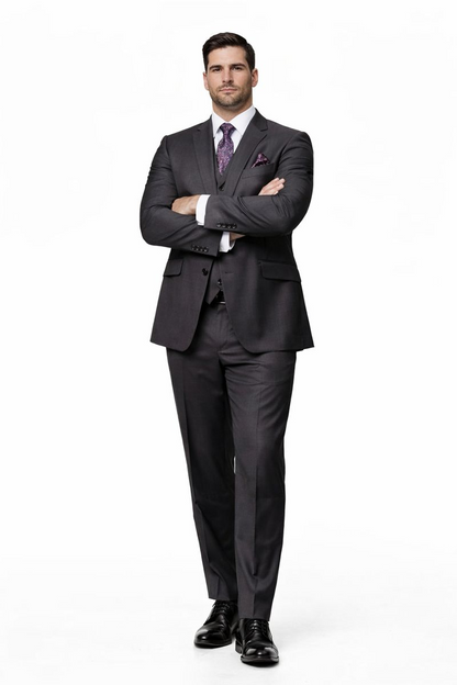 Mens Three Piece Suit - Vested Suit 2 Button Solid Color Heather Charcoal Men'S Suit