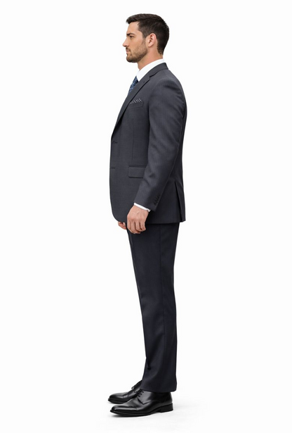 Mens Three Piece Suit - Vested Suit Classic Vested 3 Piece 2 Button Dark Navy Mini Pinstripe Men's Suit Flat Front Pants