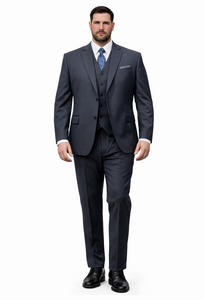 Mens Three Piece Suit - Vested Suit Classic Vested 3 Piece 2 Button Dark Navy Mini Pinstripe Men's Suit Flat Front Pants