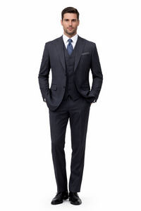 Mens Three Piece Suit - Vested Suit Classic Vested 3 Piece 2 Button Dark Navy Mini Pinstripe Men's Suit Flat Front Pants