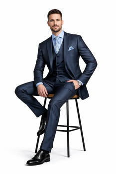 Mens Three Piece Suit - Vested Suit Mens Shiny Shark 2 Side Vented Vested 3 Piece Blue Suit
