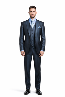 Mens Three Piece Suit - Vested Suit Mens Shiny Shark 2 Side Vented Vested 3 Piece Blue Suit