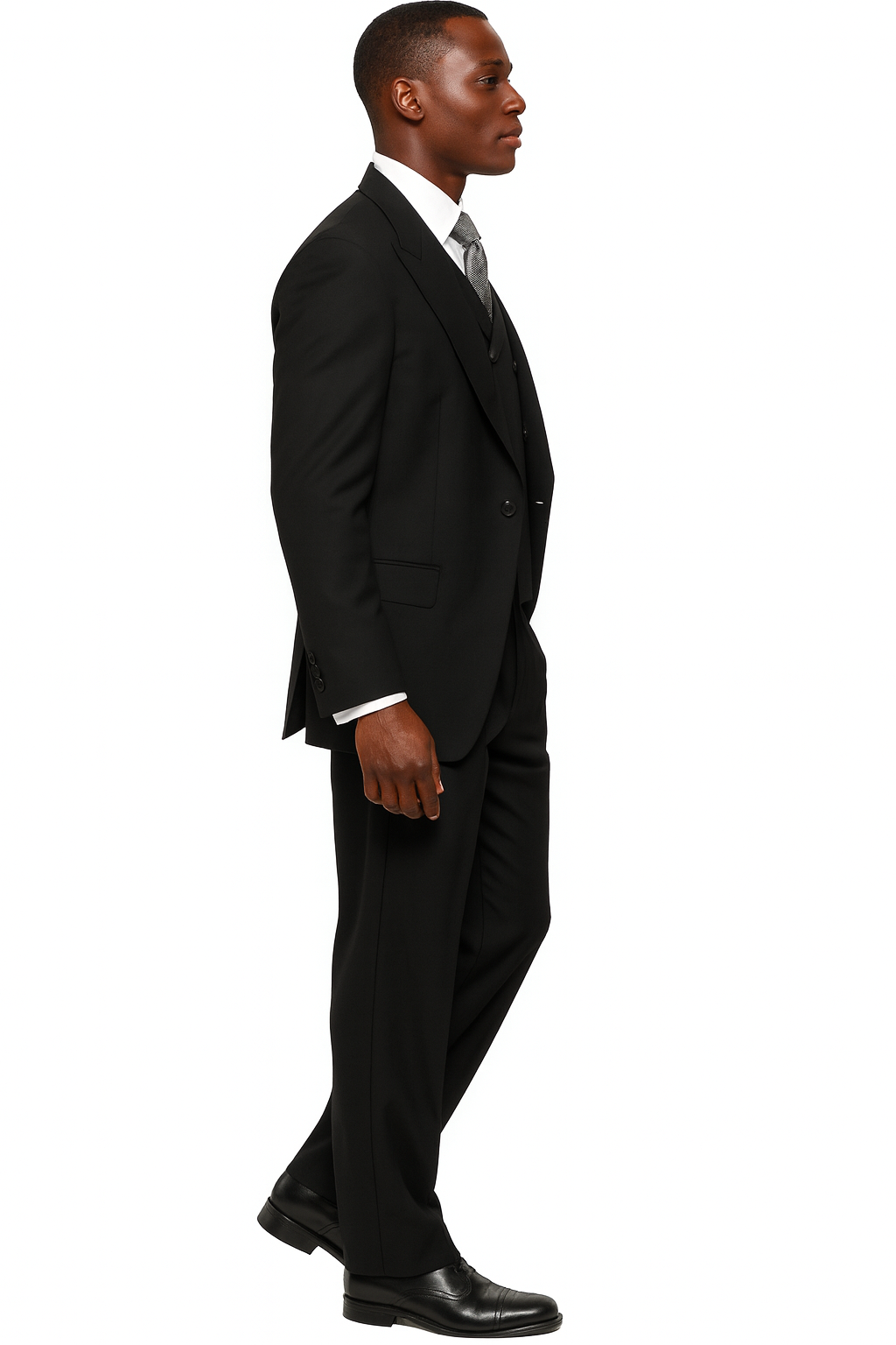 Mens Tiglio Rosso Suit - Wide Leg Baggy Pants - 100% Wool Black Three-Piece Classic Fit Suit with Double-Breasted Vest and Peak Lapel