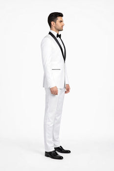 Men's Trim Slim Fit Tuxedo with Shawl Lapel White,Black - Image 4