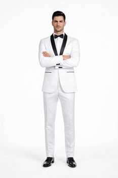 Men's Trim Slim Fit Tuxedo with Shawl Lapel White,Black - Image 5