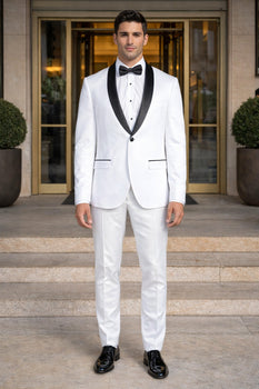 Men's Trim Slim Fit Tuxedo with Shawl Lapel White,Black - Image 7
