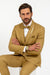 Mens Formal Champagne Tuxedo – Satin Shawl Collar Vested Suit for Prom and Weddings in Gold Color