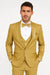 Mens Formal Champagne Tuxedo – Satin Shawl Collar Vested Suit for Prom and Weddings in Gold Color