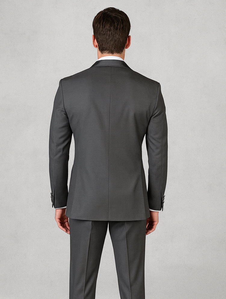 Men's Charcoal Shawl Lapel Tuxedo with Satin Trim – Vested Wedding Suit