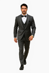 Men's Charcoal Shawl Lapel Tuxedo with Satin Trim – Vested Wedding Suit