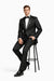 2 Button Solid Black Tuxedo With Black Trim No Pleated Pants Wool Suit