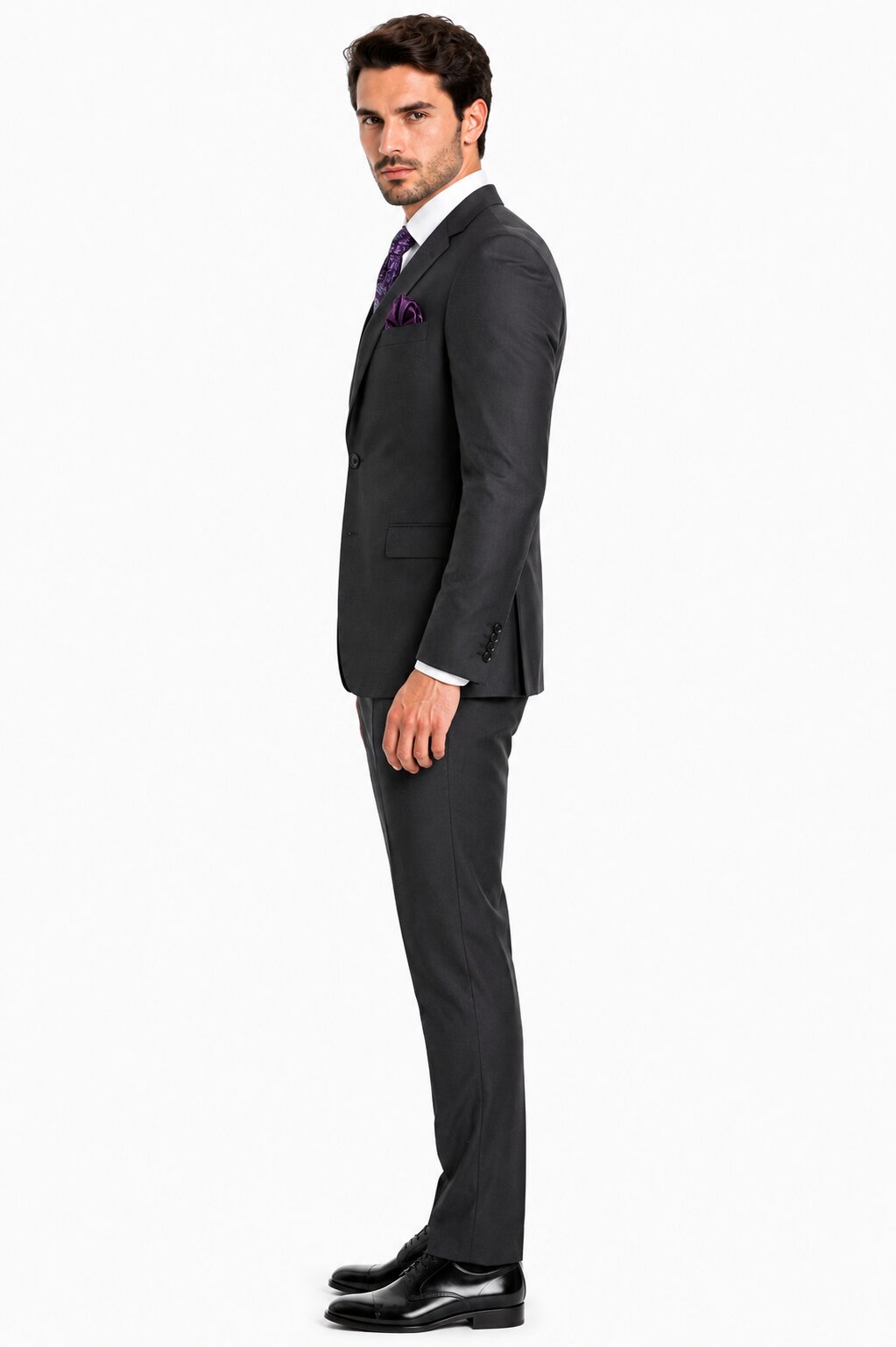 Mens 2 Button  Vested Wool Suit in Eggplant Modern Fit