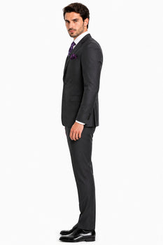 Mens 2 Button Modern Fit Vested Wool Suit in Eggplant