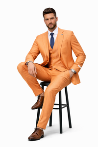 Mens Two Button Notch Lapel Fancy Vested Suit in Orange