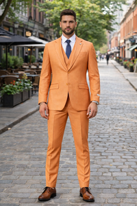 Mens Two Button Notch Lapel Fancy Vested Suit in Orange