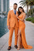 Mens Two Button Notch Lapel Fancy Vested Suit in Orange