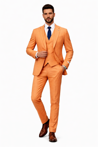 Mens Two Button Notch Lapel Fancy Vested Suit in Orange