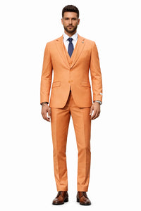 Mens Two Button Notch Lapel Fancy Vested Suit in Orange