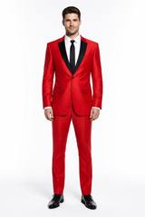 Men's Two Button Shawl Trim Lapel Slim Fit  - Red Tuxedo