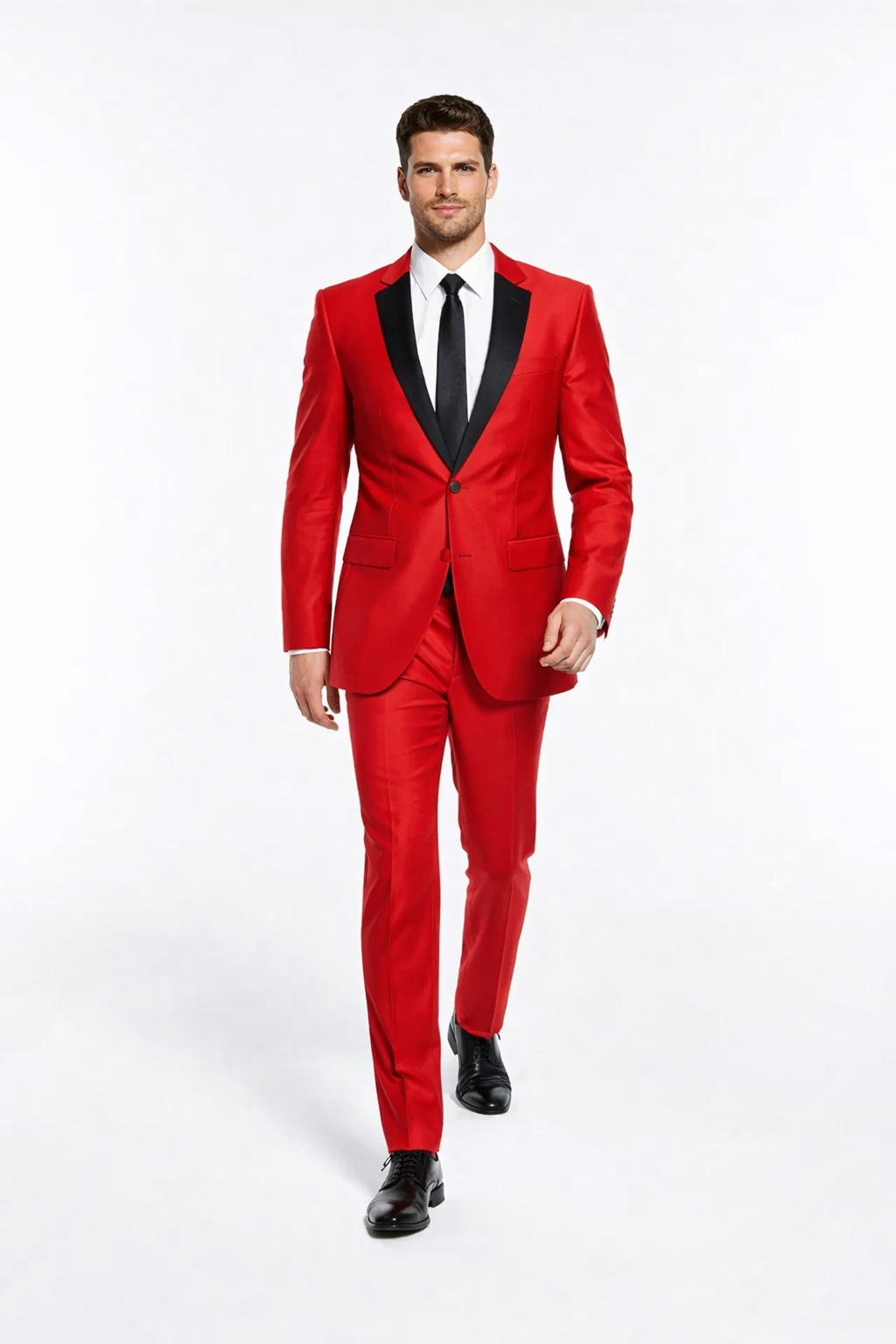 Men's Two Button Shawl Trim Lapel Slim Fit  - Red Tuxedo - Image 4