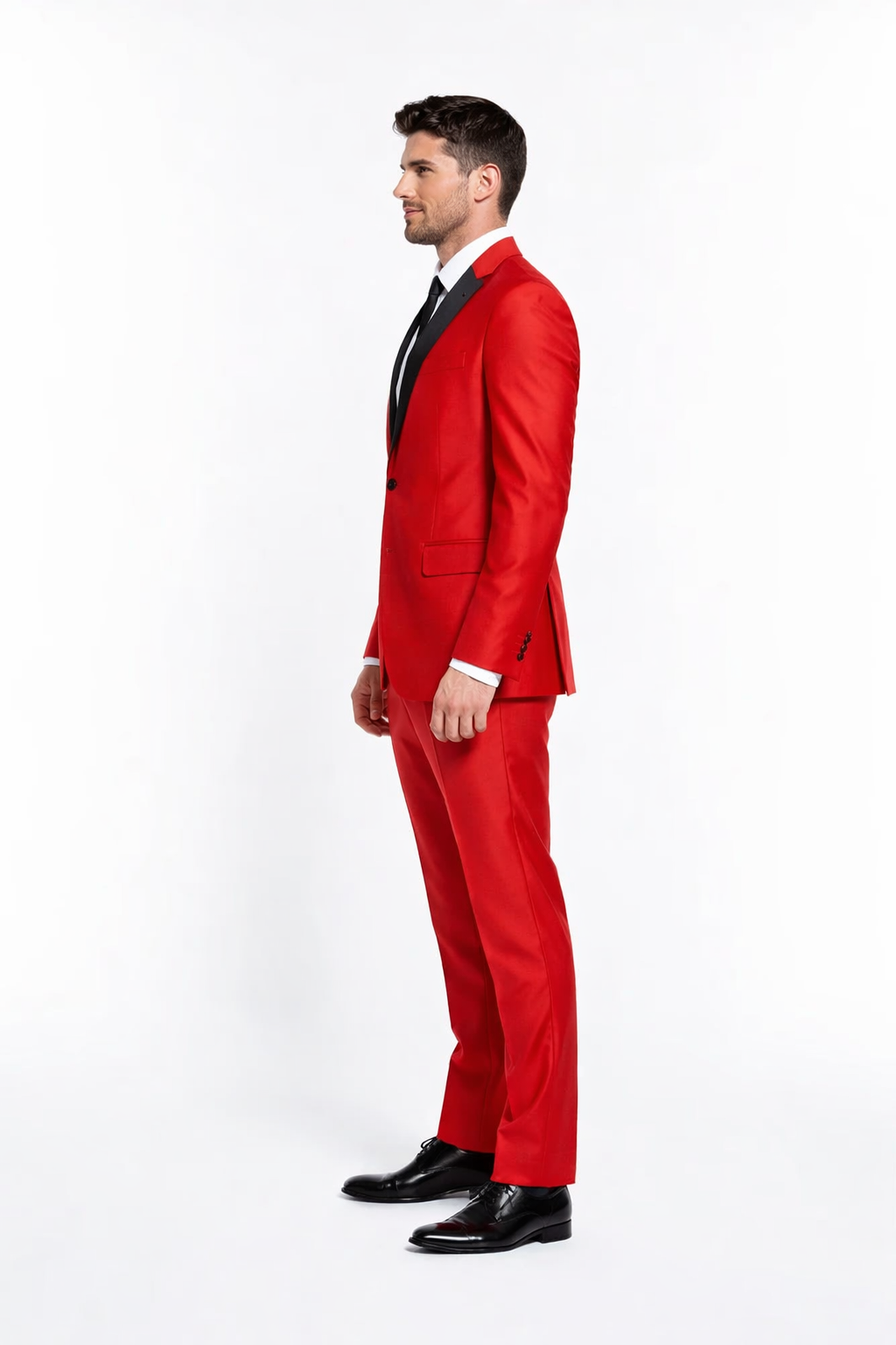 Men's Two Button Shawl Trim Lapel Slim Fit  - Red Tuxedo - Image 3