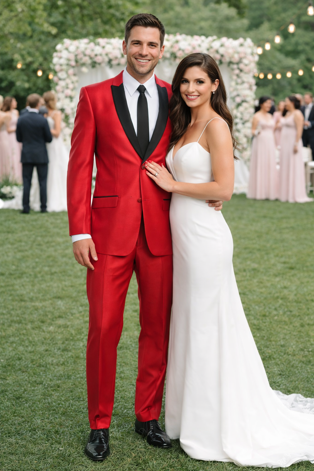 Men's Two Button Shawl Trim Lapel Slim Fit  - Red Tuxedo - Image 8