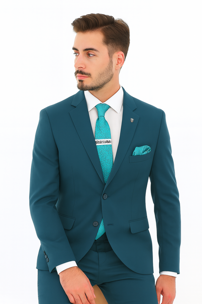 Men's Two Button Teal Suit - Image 3