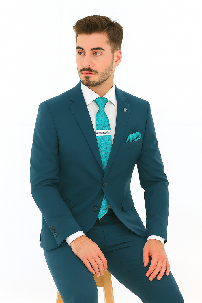 Men's Two Button Teal Suit - Image 4