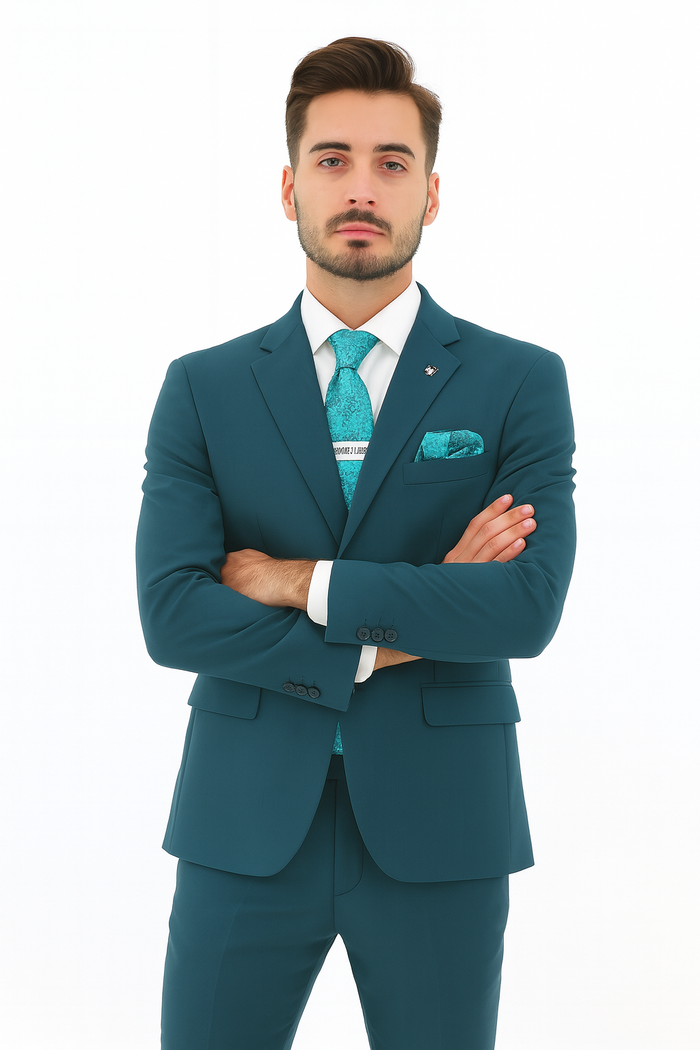 Men's Two Button Teal Suit - Image 6