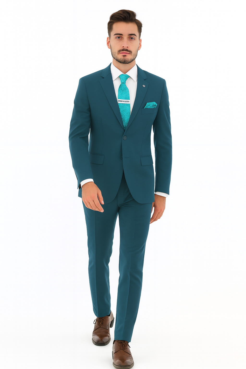 Men's Two Button Teal Suit - Image 5