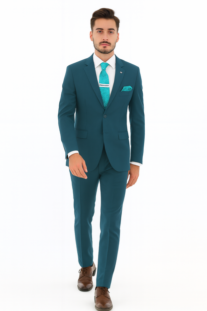 Men's Two Button Teal Suit - Image 5