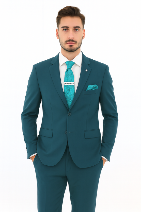 Men's Two Button Teal Suit
