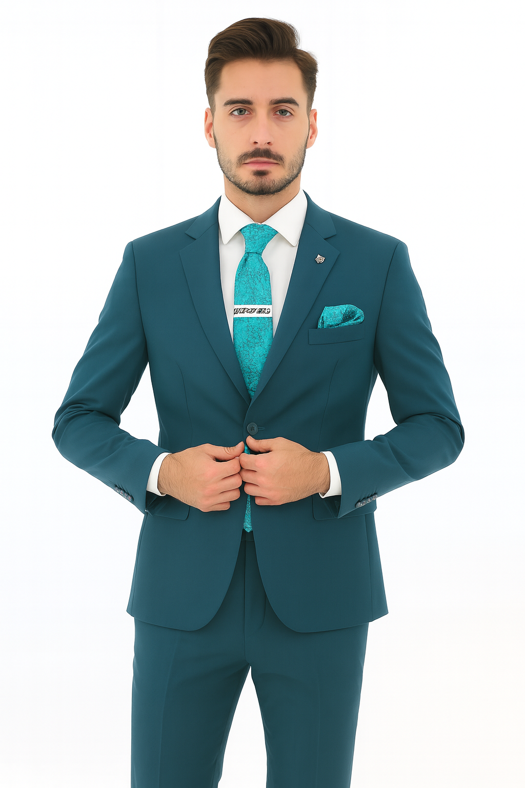 Men's Two Button Teal Suit - Image 8