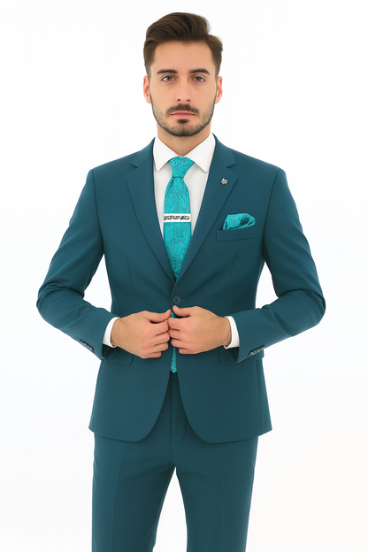 Men's Two Button Teal Suit - Image 8