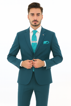 Men's Two Button Teal Suit - Image 8