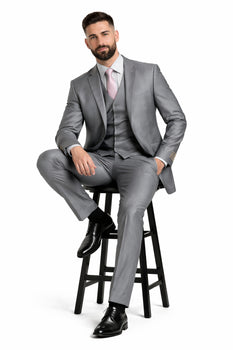 Men'S Two Button Vested Shiny Flashy Metallic Light Grey Slim Fit Suit - Image 6