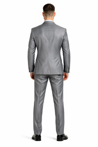 Men'S Two Button Vested Shiny Flashy Metallic Light Grey Slim Fit Suit