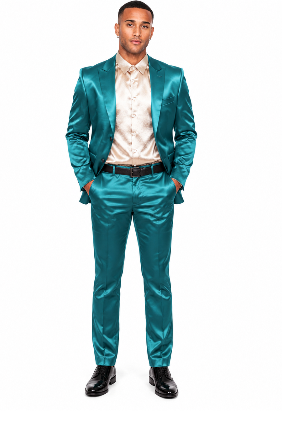 Mens Two Buttons Peak Lapel Suit Turquoise