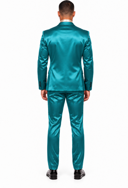 Mens Two Buttons Peak Lapel Suit Turquoise