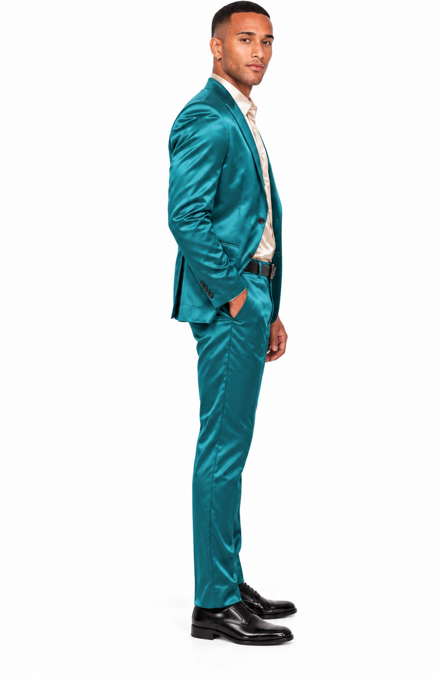 Mens Two Buttons Peak Lapel Suit Turquoise