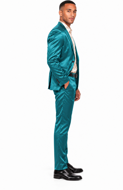 Mens Two Buttons Peak Lapel Suit Turquoise
