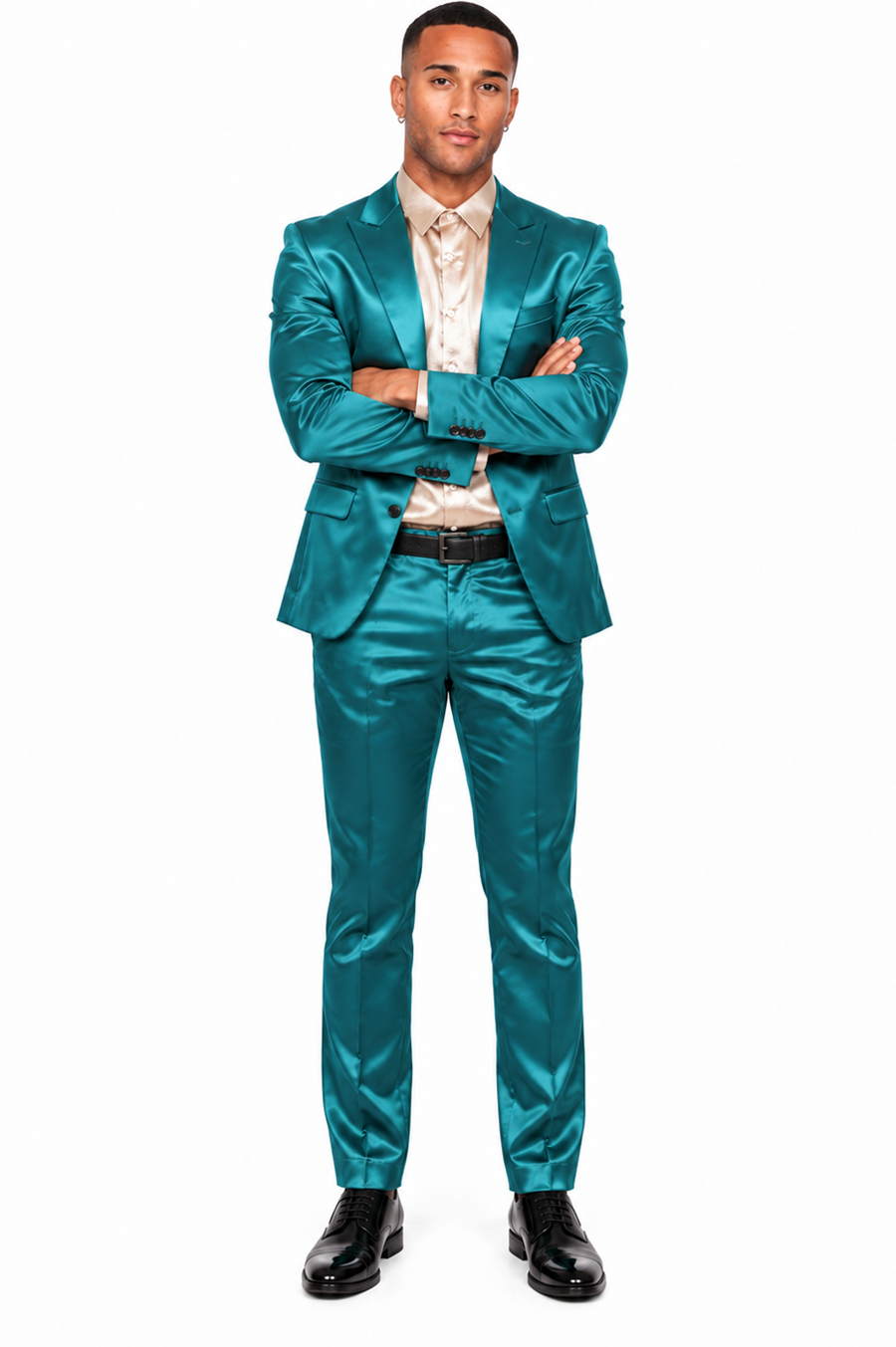 Mens Two Buttons Peak Lapel Suit Turquoise