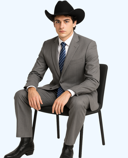 Men's Two-Piece  Classic Fit 2 Button Side Vents Grey Cheap Priced Business Suits Clearance Sale - Image 4